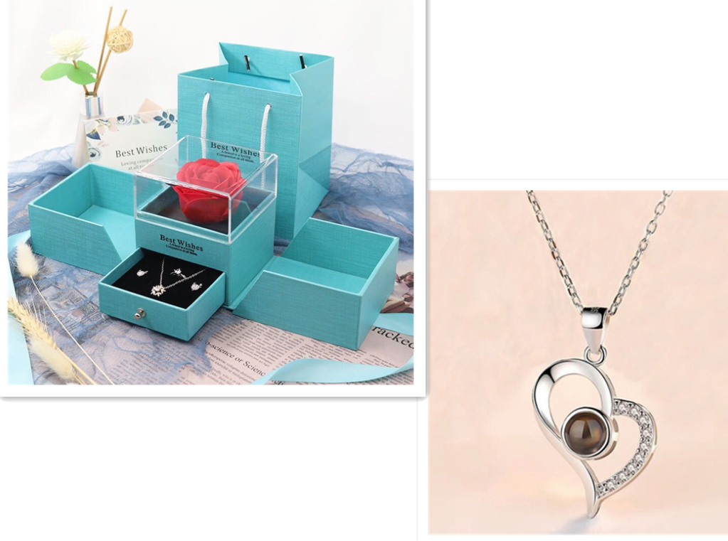 Metal Rose Jewelry Gift Box Necklace For Wedding Girlfriend Necklace Gifts