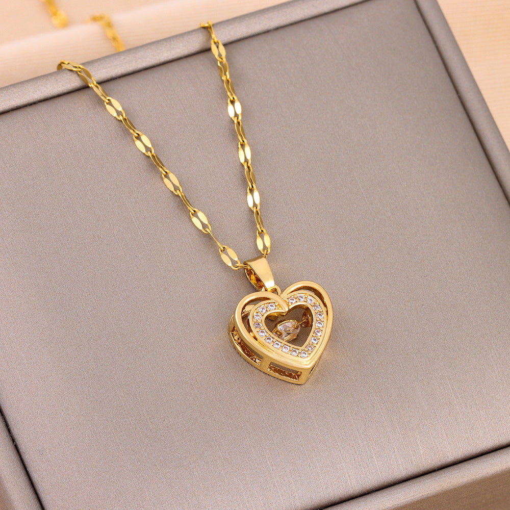 Double-layer Smart Love Pendant Titanium Steel Necklace Fashion Jewelry Woman