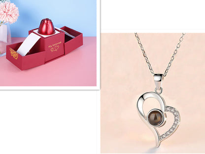 Metal Rose Jewelry Gift Box Necklace For Wedding Girlfriend Necklace Gifts